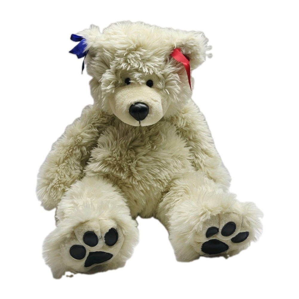 Vintage 1997 Build a Bear Polar Bear Long Fur Faux Leather Nose Pads 20" Plush